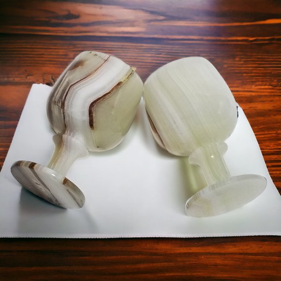 Vintage Onyx Marble Natural Stone Wine Glass Goblets- Set of Two - Picture 6 of 16